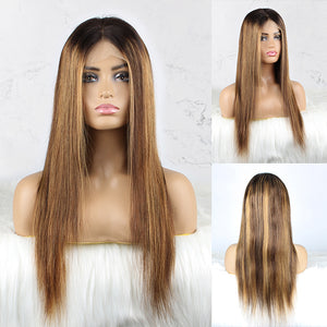 OrderWigsOnline 4x4 Transparent Lace Closure Wig Human Straight Hair Highlights 4/27# Lace Wigs