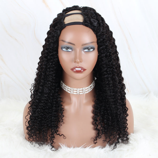 OrderWigsOnline Kinky Curly Popular U Part Wig Human Hair Wig 150% Density Natural Color Wig