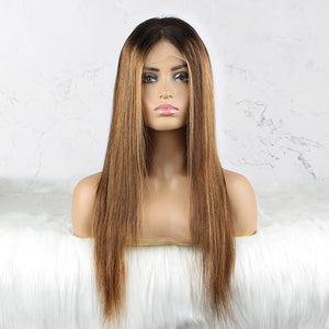 OrderWigsOnline 4x4 Transparent Lace Closure Wig Human Straight Hair Highlights 4/27# Lace Wigs