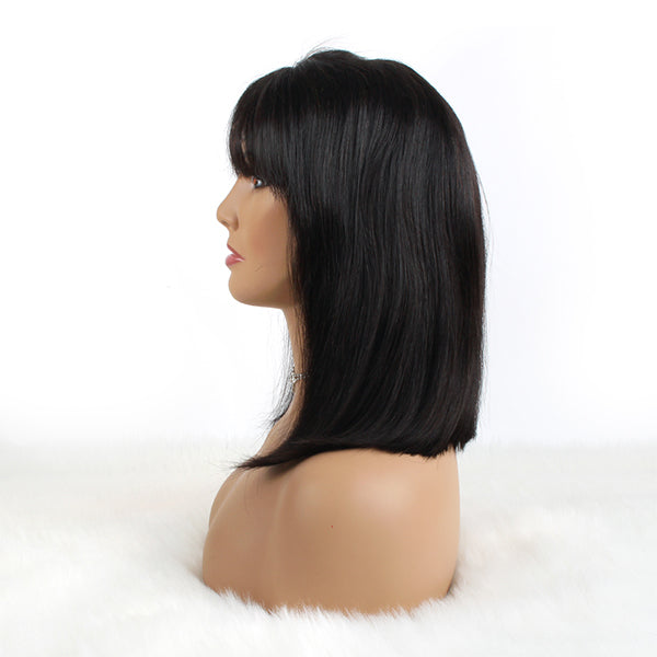 OrderWigsOnline Bob Wig with Bang 4x4 Lace Wigs Straight Wigs Natural Black 150% Density