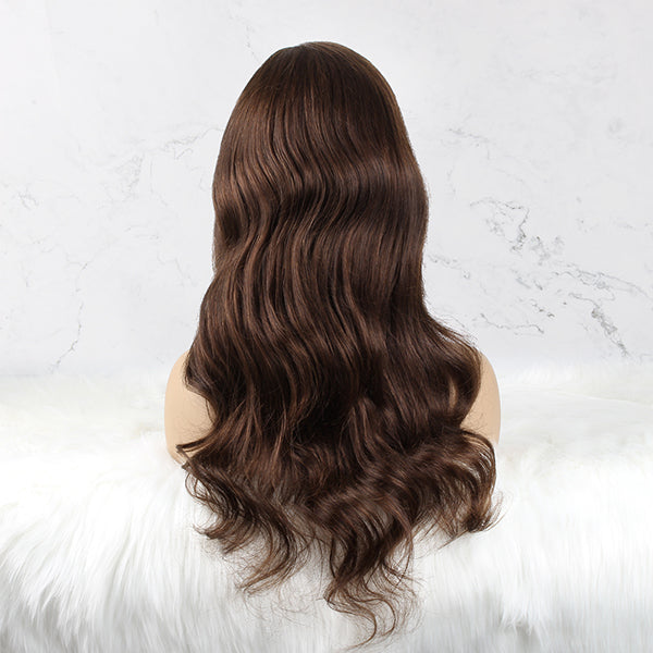 OrdeWigsOnline 4x4 Transparent Lace Closure Wig 6# Chestnut Brown Wavy Human Hair Lace Wigs