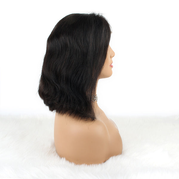 OrderWigsOnline Bob Wig 4x4 Lace Wigs Wavy Human Hair Wigs Natural Black 150% Density