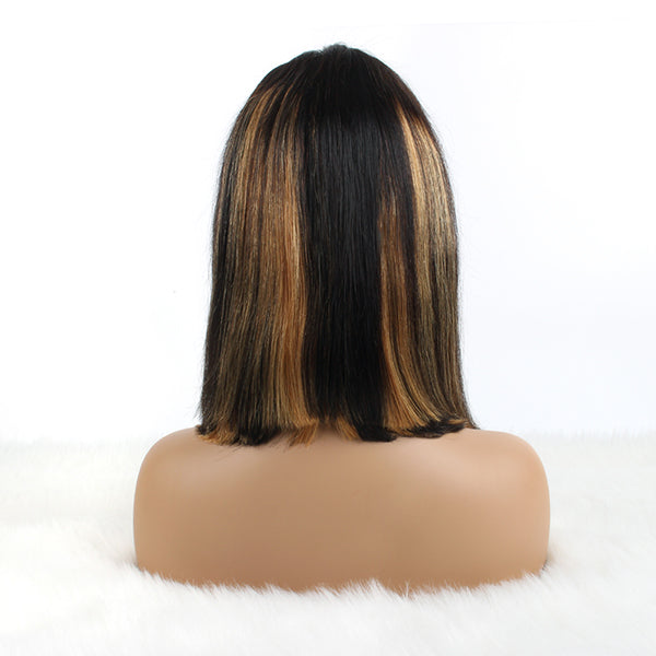 OrderWigsOnline Bob Wig 4x4 Lace Wigs Highlights 1B/27# Straight Human Hair Wigs Natural Black 150% Density