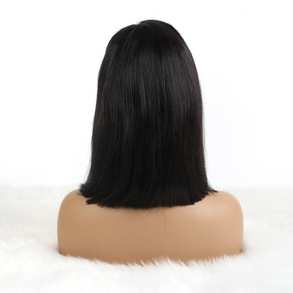 OrderWigsOnline Bob Wig with Bang 4x4 Lace Wigs Straight Wigs Natural Black 150% Density