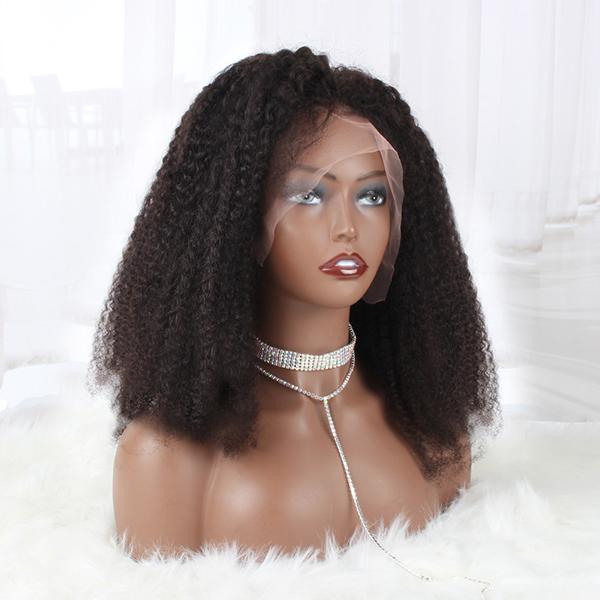 13x4 Lace Front Wig Afro Coily 100% Human Hair Natural Color 150% Density