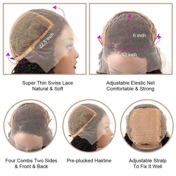 13x6 Lace Front Wig Deep Wave 100% Human Hair Natural Color 150% Density