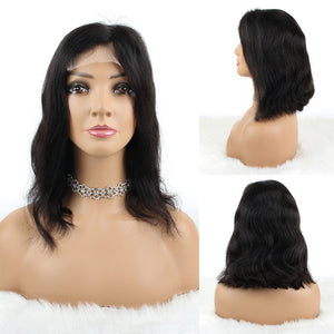 OrderWigsOnline Bob Wig 4x4 Lace Wigs Wavy Human Hair Wigs Natural Black 150% Density