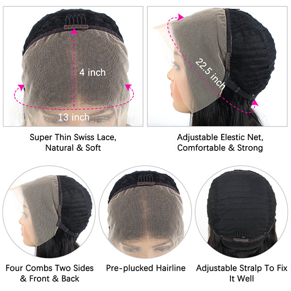 OrderWigsOnline Bob Wig 13x4 Lace Wigs Straight Human Hair Wigs Natural Black 150% Density