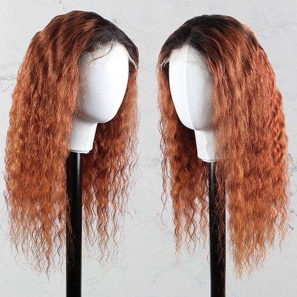 OrderWigsOnline 5x5 HD Lace Closure Wig Deep Wave Ombre 1B/30# 150% Density Human Hair Wig