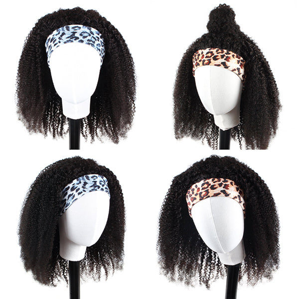 OrderWigsOnline Afro Kinky Coily Headband Wigs 100% Human Hair (Get Free Trendy Headband)