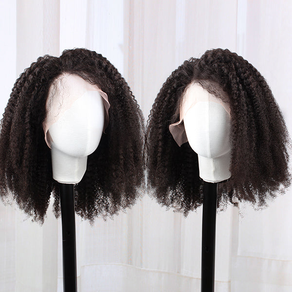 13x4 Lace Front Wig Afro Coily 100% Human Hair Natural Color 150% Density